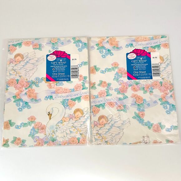 12 Vintage Forget Me Not Baby Shower Boy Girl Gift Wrap Sheets Sealed - Picture 7 of 9